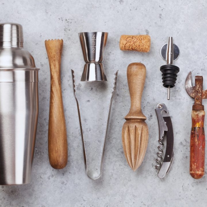 A flatlay of tools you need to make cocktails with