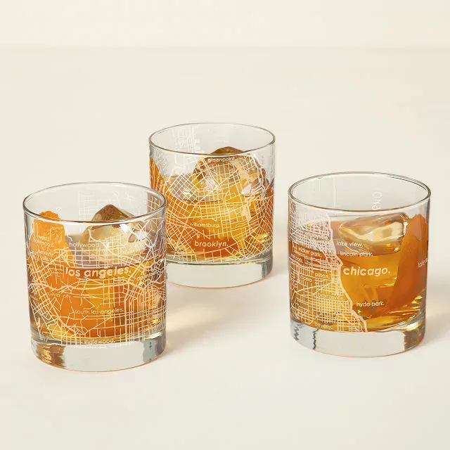 whiskey tumblers with world maps etched in from uncommon goods