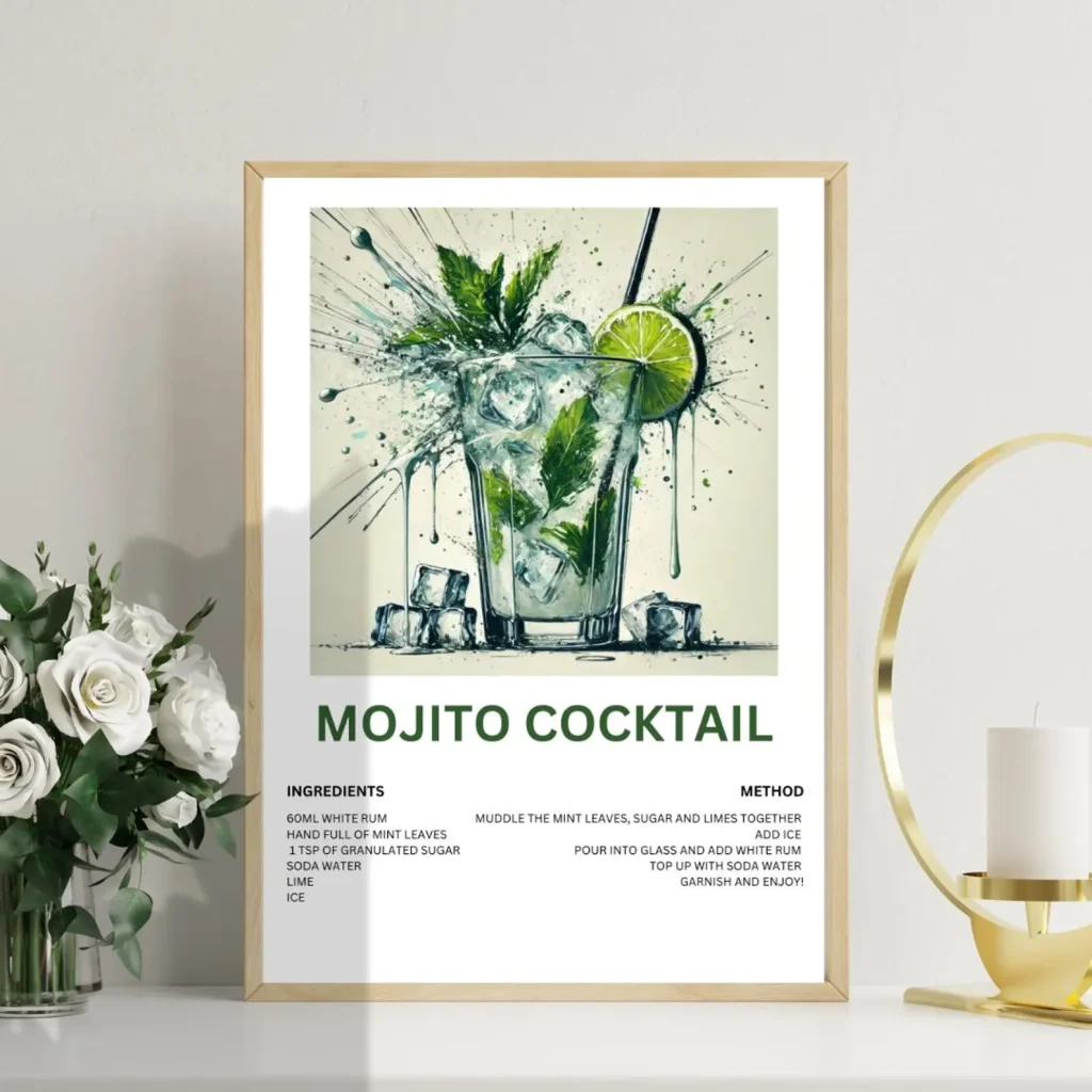 mojito cocktail wall art poster etsy