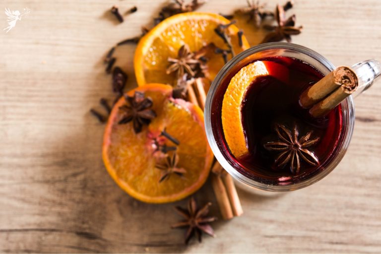 overhead view of glass mulled wine