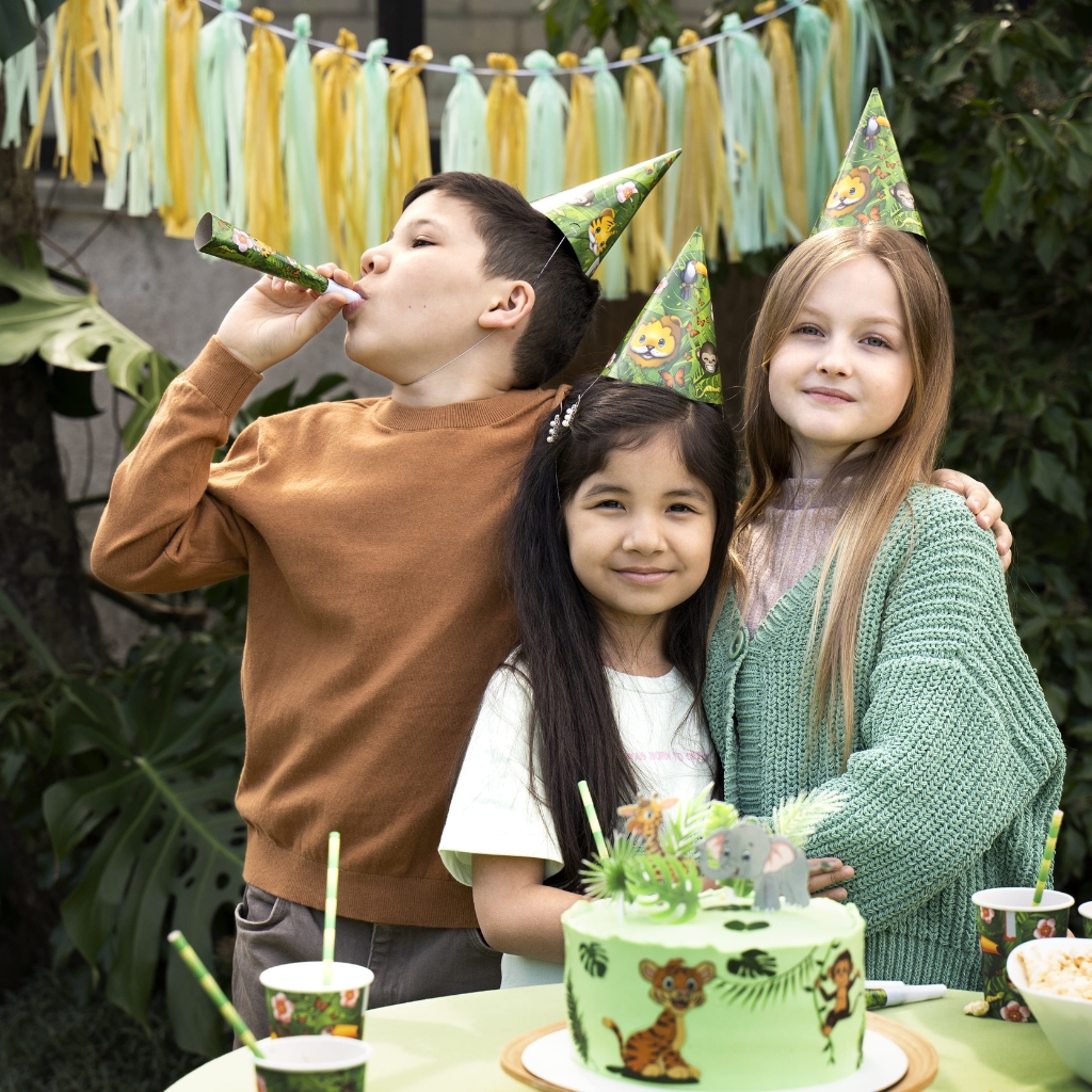 cute kids at a jungle themes party