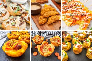 collage of appetizer dishes suitable for football watch parties