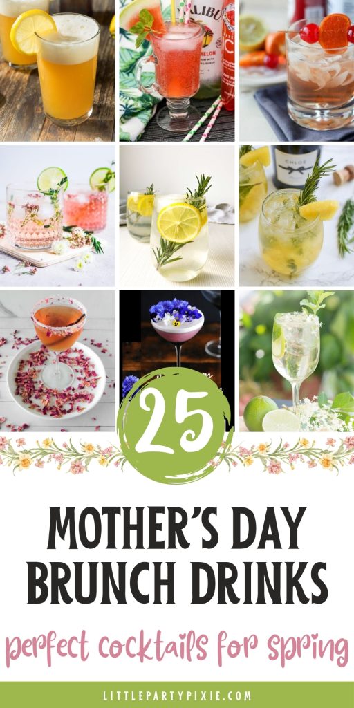 collage of images cocktail drinks to serve at mothers day brunch