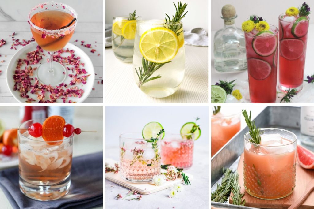 collage of images spring themed cocktails for mother's day