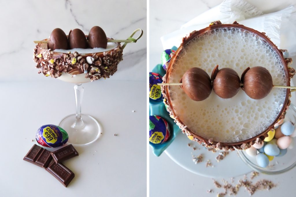 final construction step of the cadbury creme egg martini