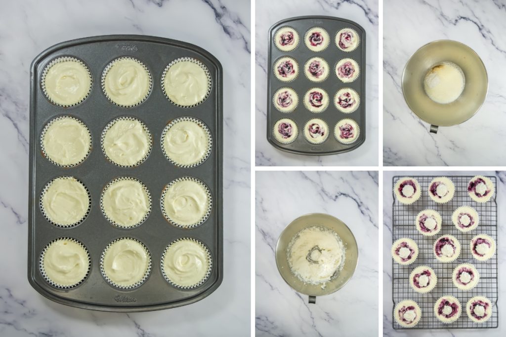 process steps for making mini blueberry lemon cheesecakes cheesecakes