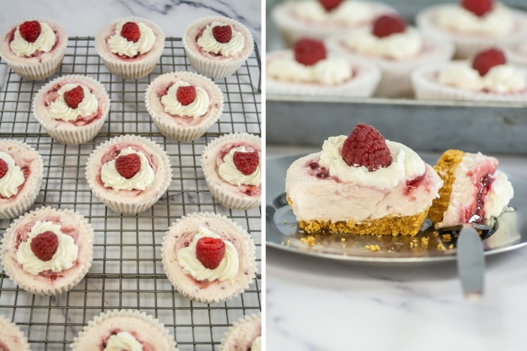 final process photos of mini raspberry cheesecakes