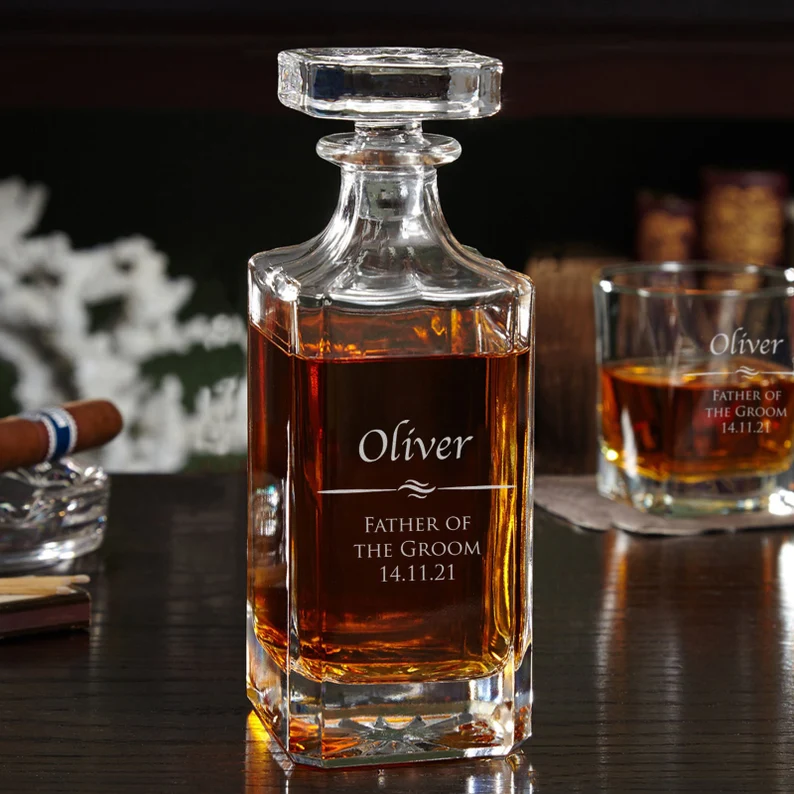Engraved whiskey decanter and glass set for a special occasion