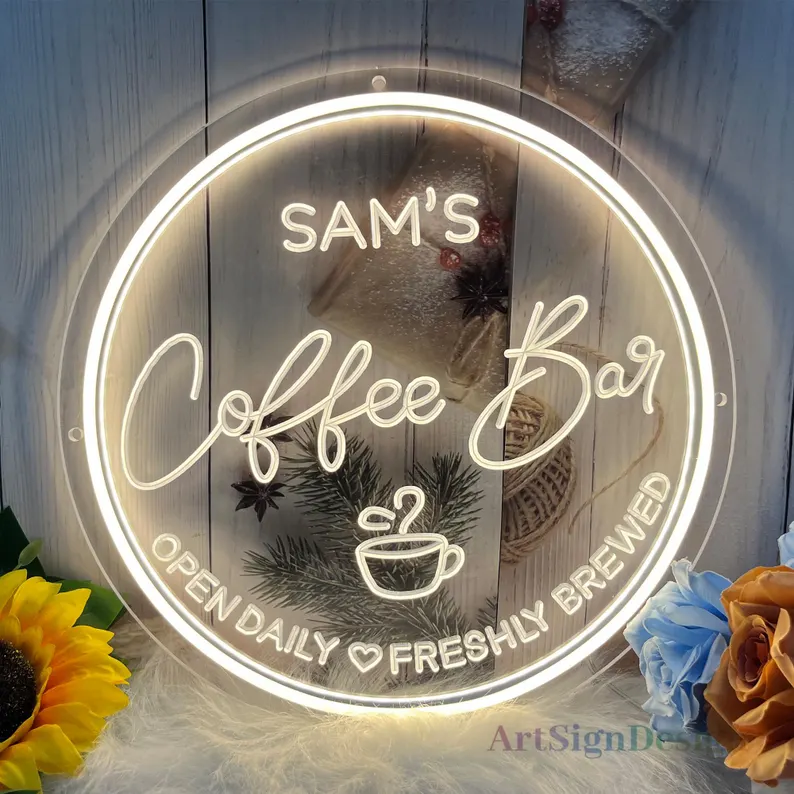neon sign sams coffee bar neon wall art light etsy
