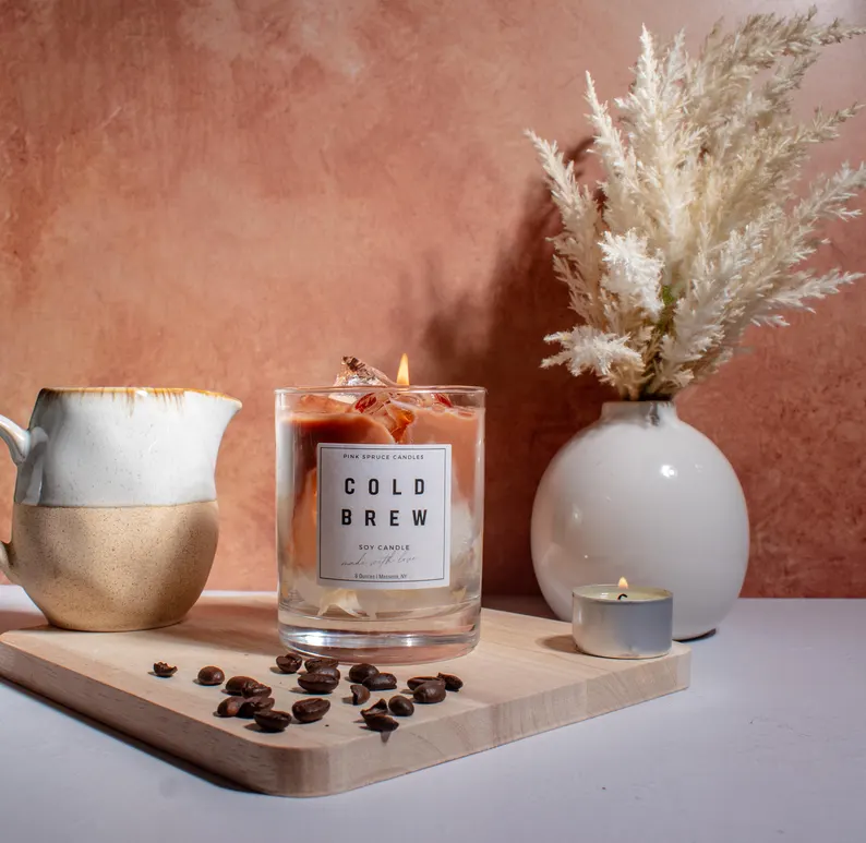 beatiful coffee corner setting cold brew candle