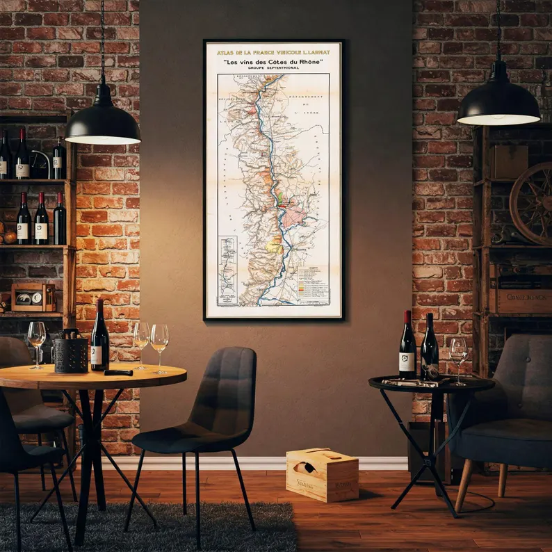 wine map of france against broody dark walled office setting etsy