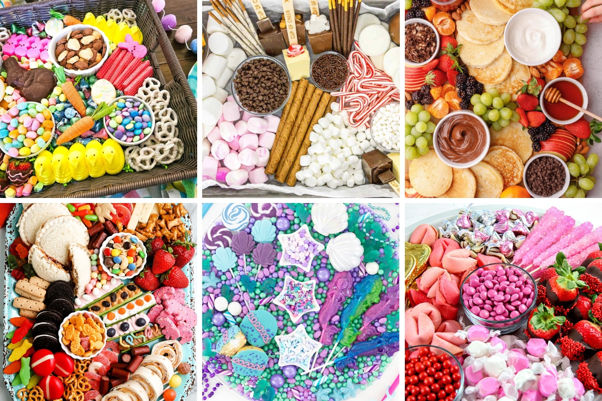 Collage of kid friendly charcuterie board ideas