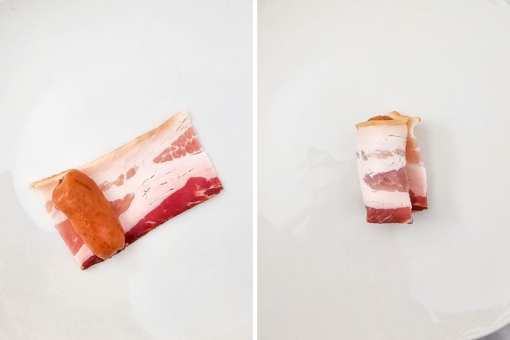 how to prepare your smokies and bacon to make bacon wrapped smokie saugaes party appetizer recipe