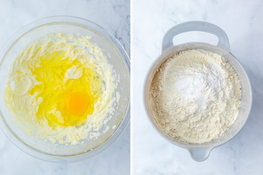Process image for making bomb pop cookies - adding oil and egg plus creating flour mixture