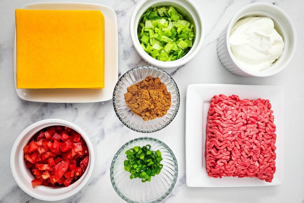 Ingredients for making cheddar cheese taco cups