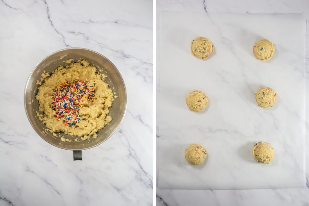 in process image for making funfetti cookies