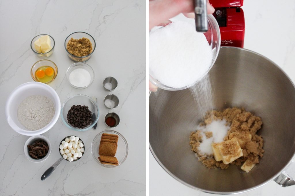 Ingredients and process step 1 of making smore cookies