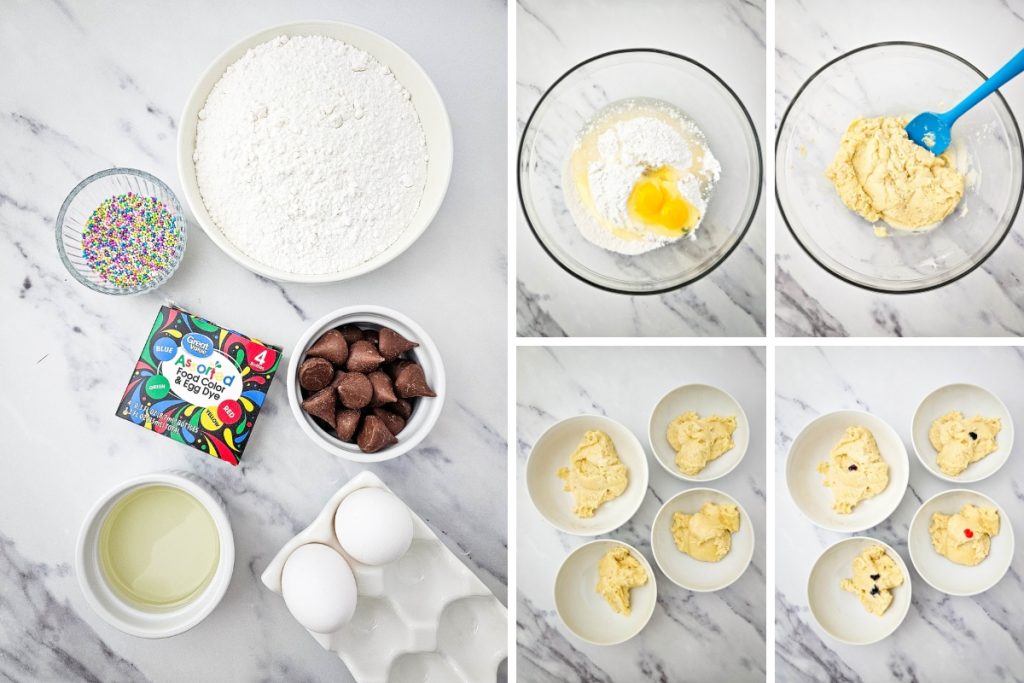 ingredients and starting steps to make unicorn cookies
