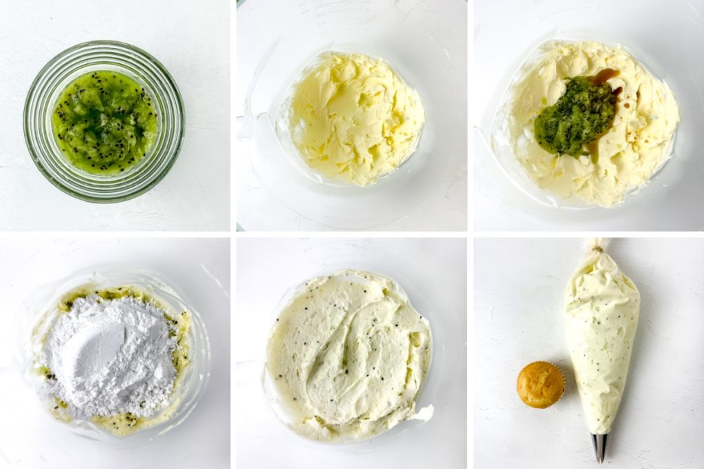 Process image for making Almond Kiwi Cupcakes - making the buttercream