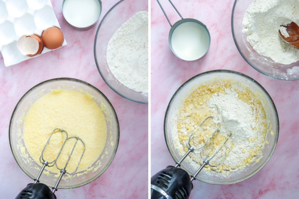 Process image for making Vanilla Strawberry Cake - making the batter