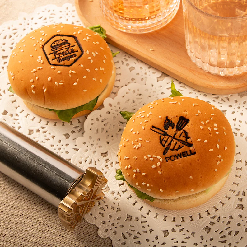 branded burgers with metal brand tool you can find on Etsy