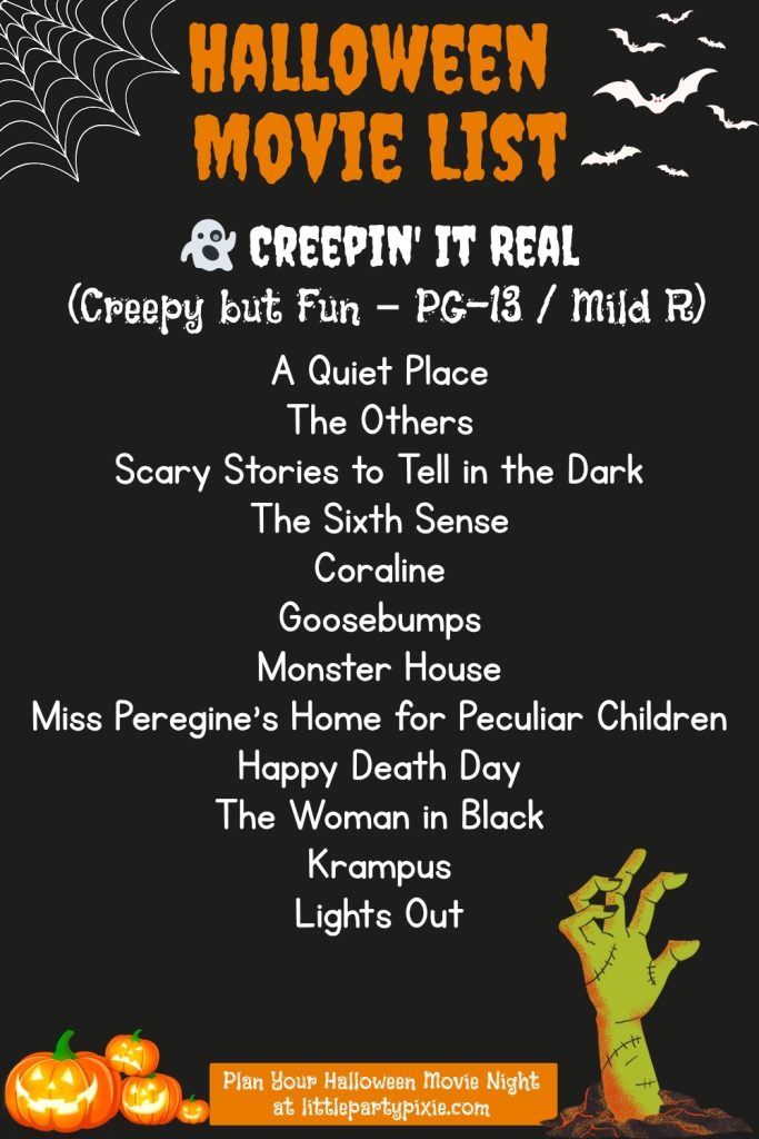a list of Halloween movies good for tweens and younger teens that are creepy but not horrifying to play at a Halloween sleepover