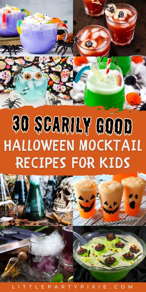 A collage of images nonalcoholic drinks for halloween