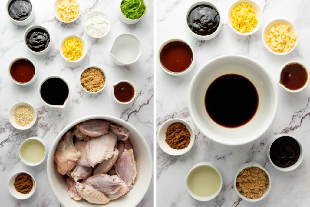 Ingredients and process image for making Asian Chicken Sticky Wings
