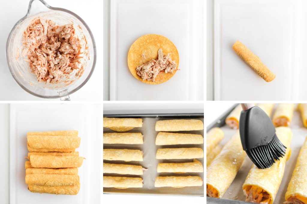 Process image for making Baked Cheesy Chicken Taquitos