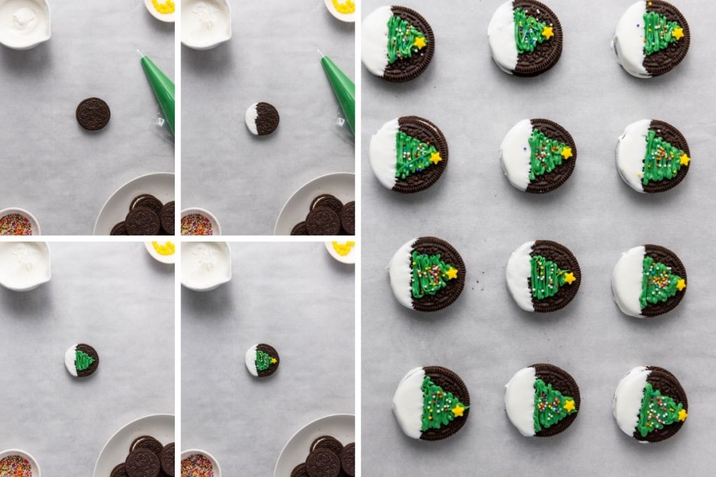 Process image for making Christmas Tree Oreos