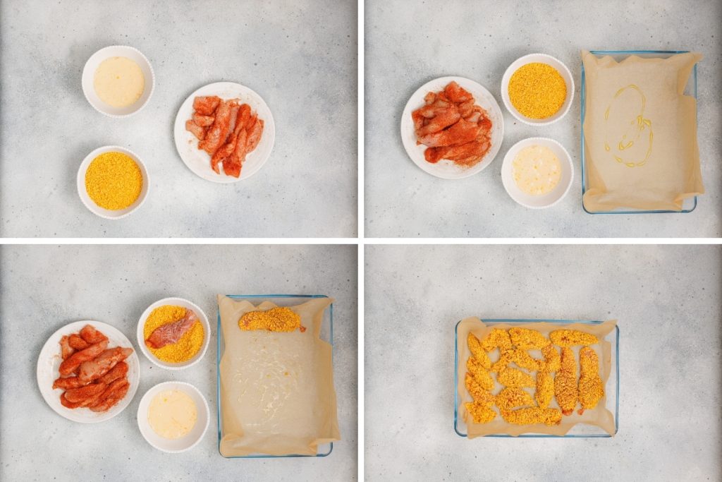 Process image for making Dorito Crumbed Chicken Tenders