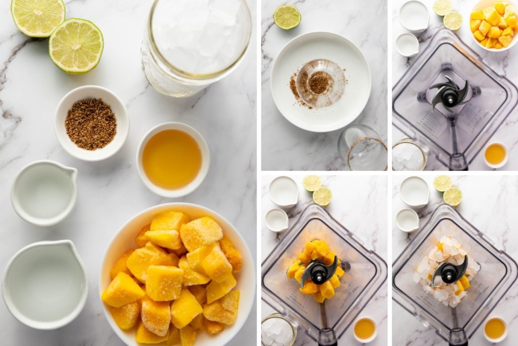 Ingredients and process image for making Frozen Mangarita