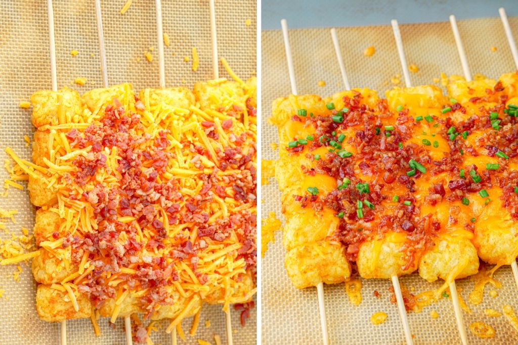 Process image for making Loaded Tater Tots Skewers
