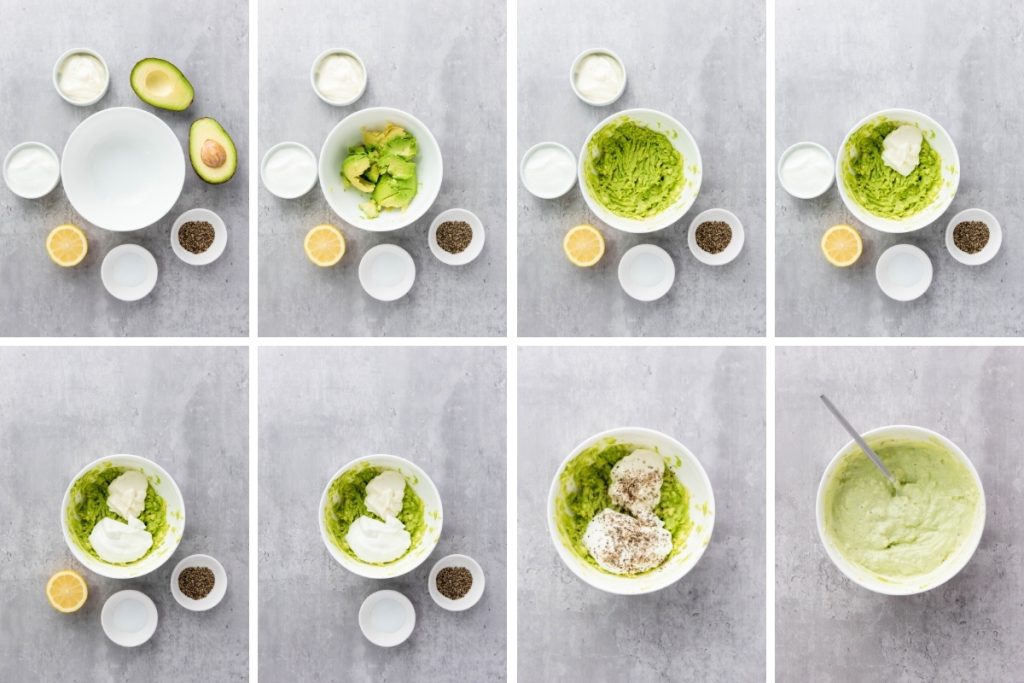 Process image for making Smoked Salmon Avocado Bruschetta