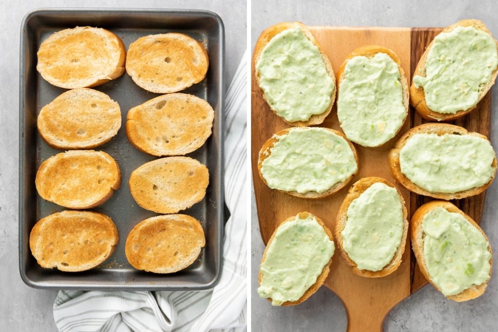 Process image for making Smoked Salmon Avocado Bruschetta