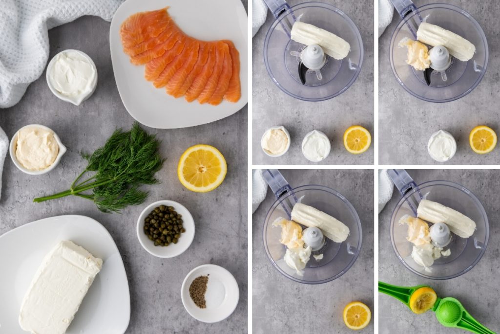 Ingredients and process image for making Smoked Salmon Dip