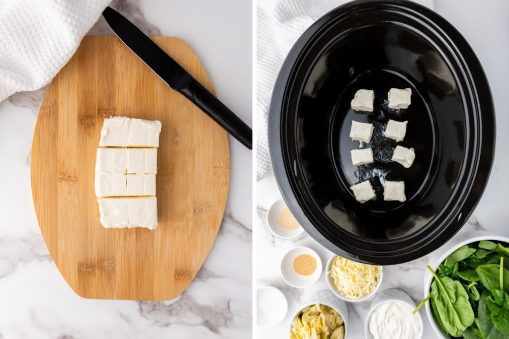 Process image for making Spinach Artichoke Dip