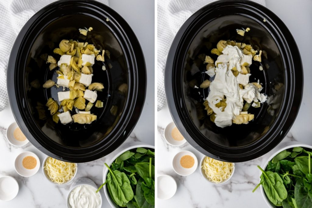 Process image for making Spinach Artichoke Dip
