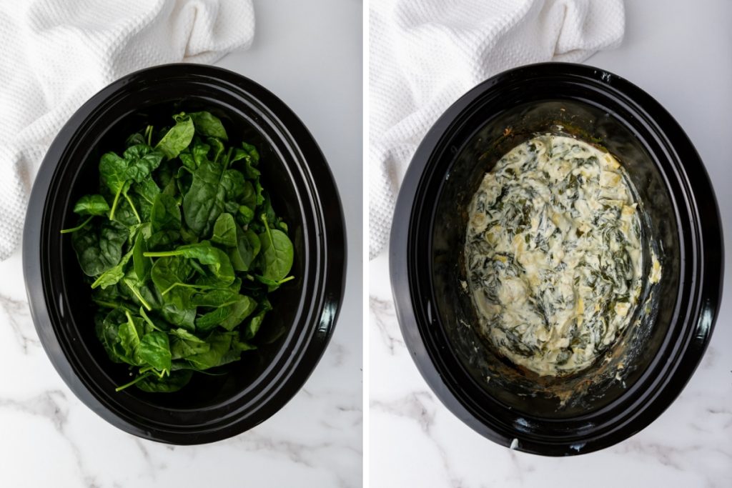 Process image for making Spinach Artichoke Dip