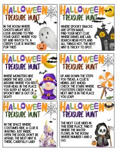 printable clues for a Halloween treasure hunt