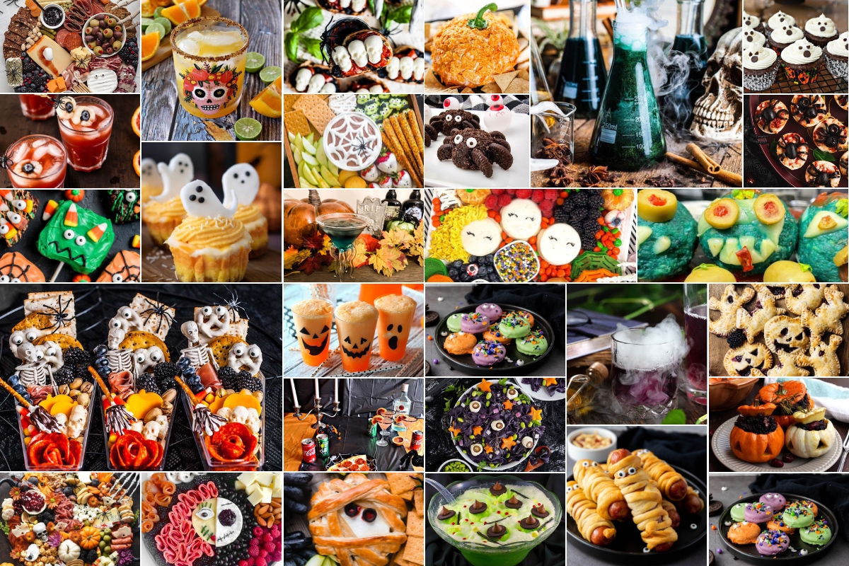 collage of images halloween food and drink