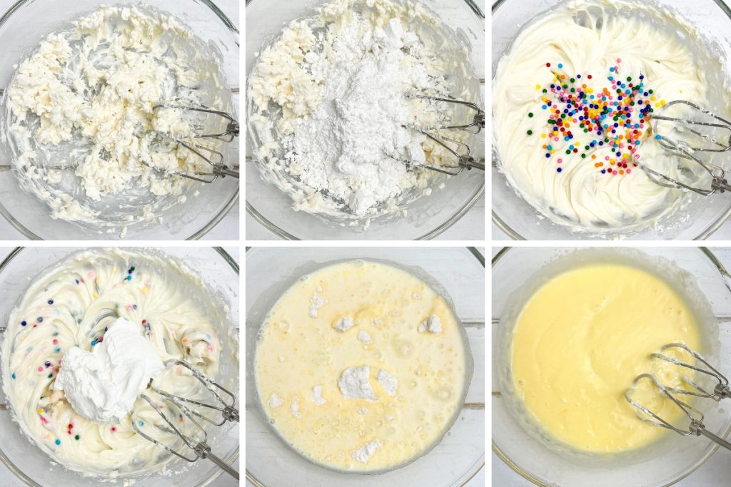 Process image for making Hersheys Birthday Cheesecake - making the cheesecake layer mixture