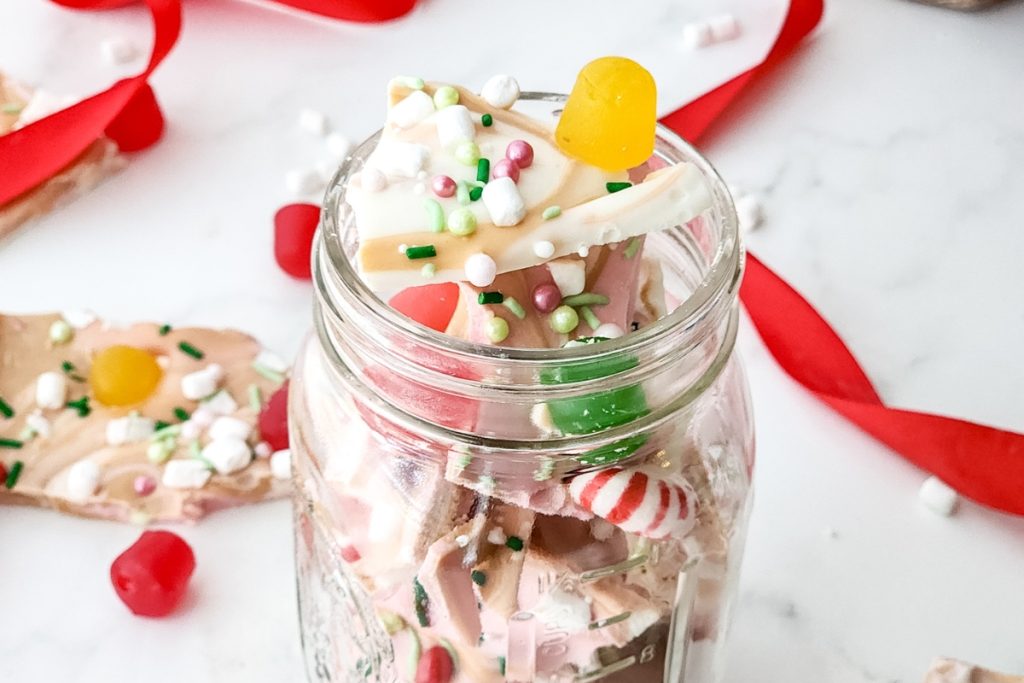 Holiday Chocolate Bark in a jar