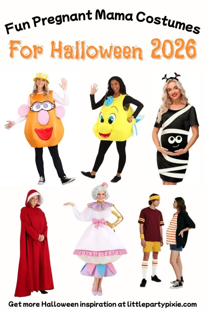 collage of images pregnant ladies in halloween dress up costumes