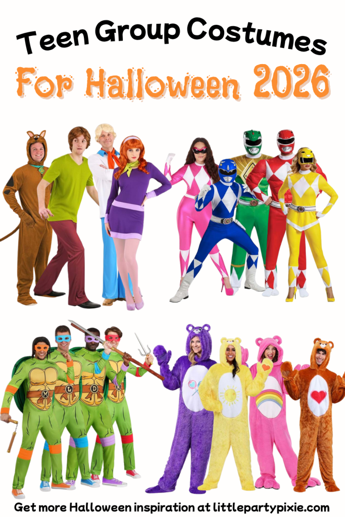 collage of group costume ideas for Halloween