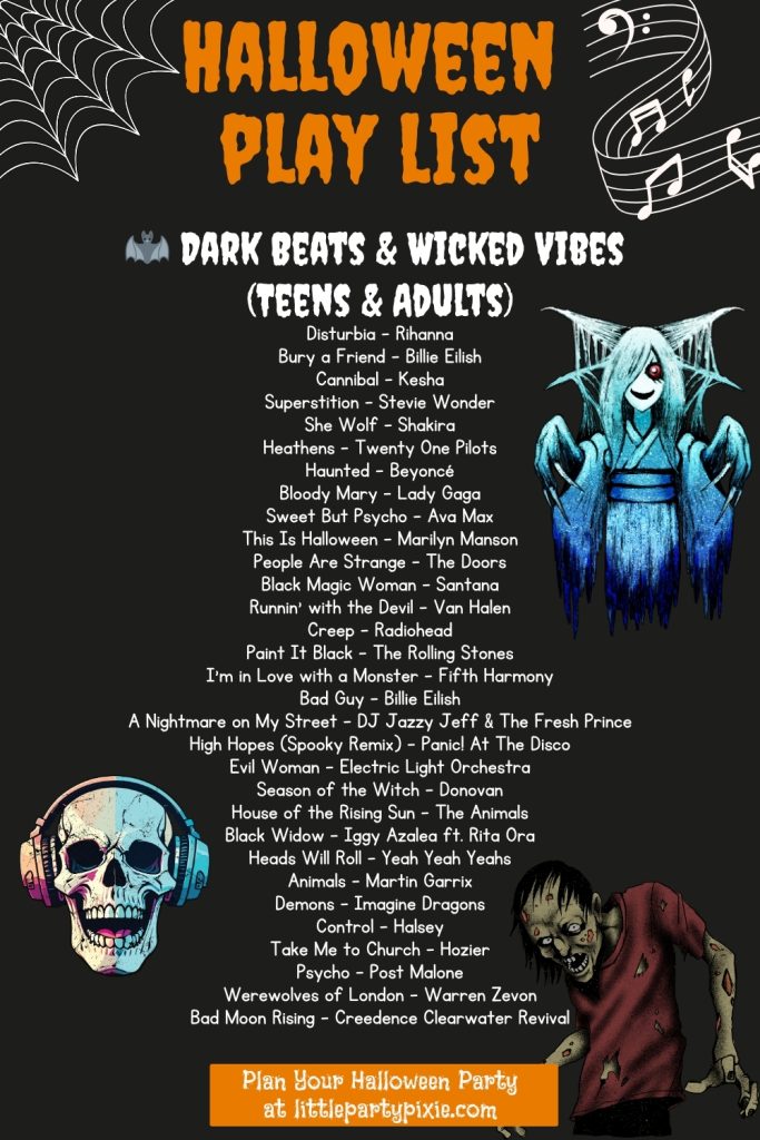 List of Halloween songs suitable to older teenagers and adults for a spooky party