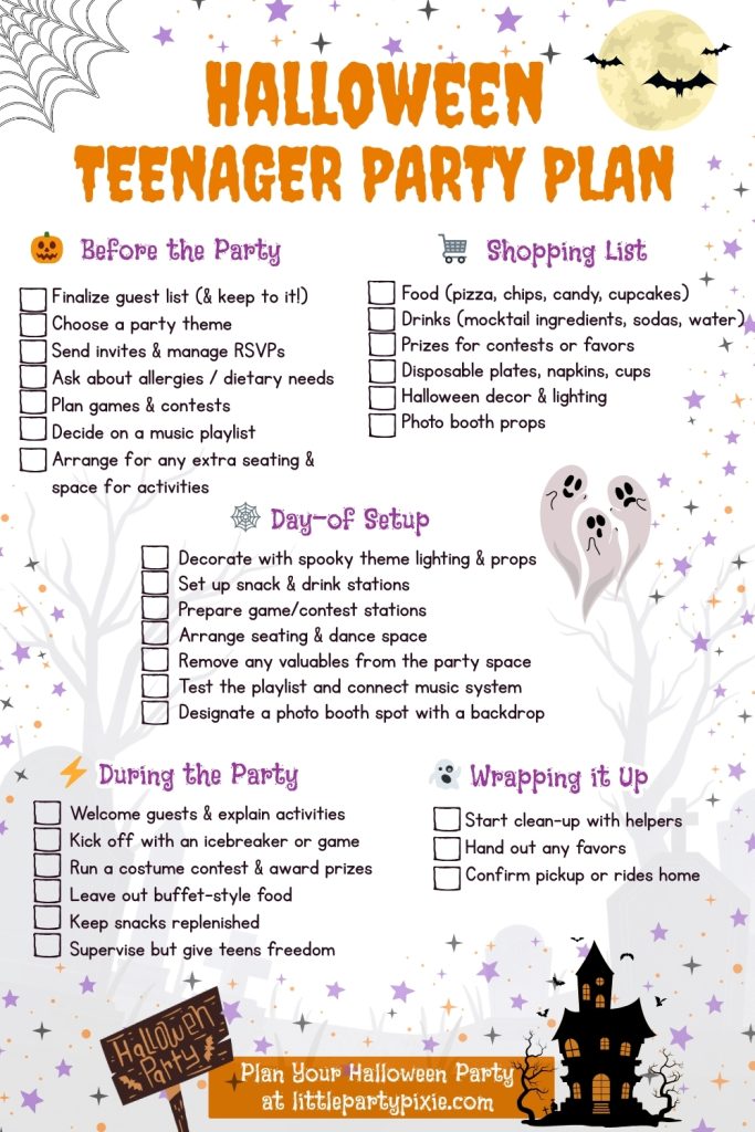 A checklist of party planning a halloween party for teenagers you can print a pdf