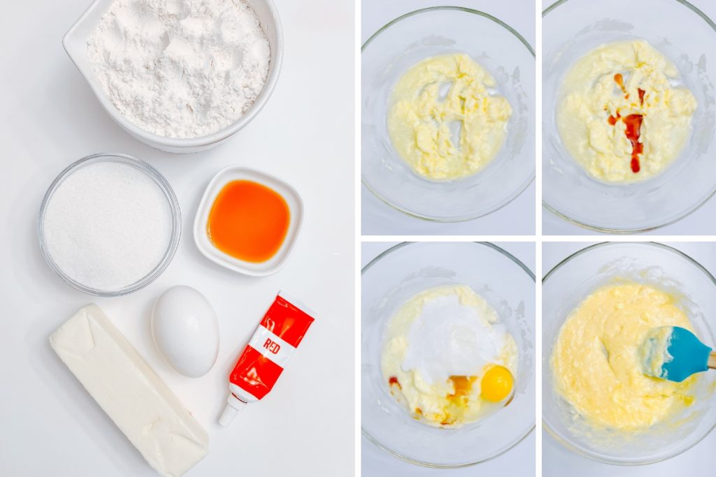 Ingredients and process image for making Chocolate Peppermint Pudding Shots - preparing cookie dough mixture