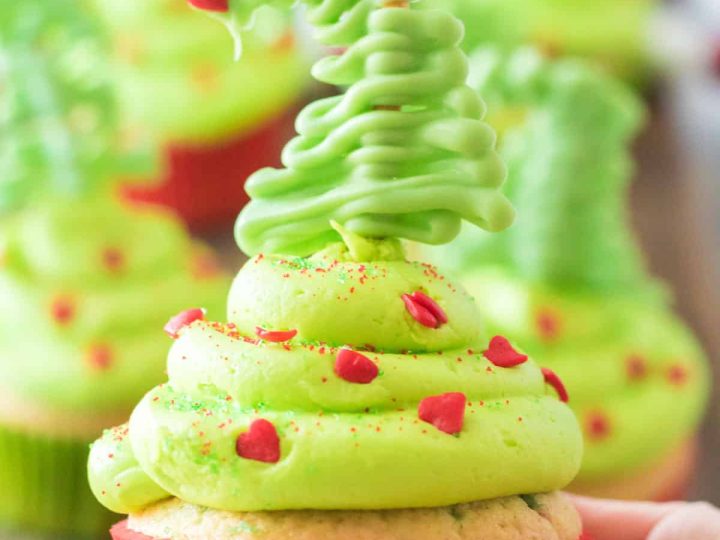 Grinch Cupcakes with Peppermint Frosting