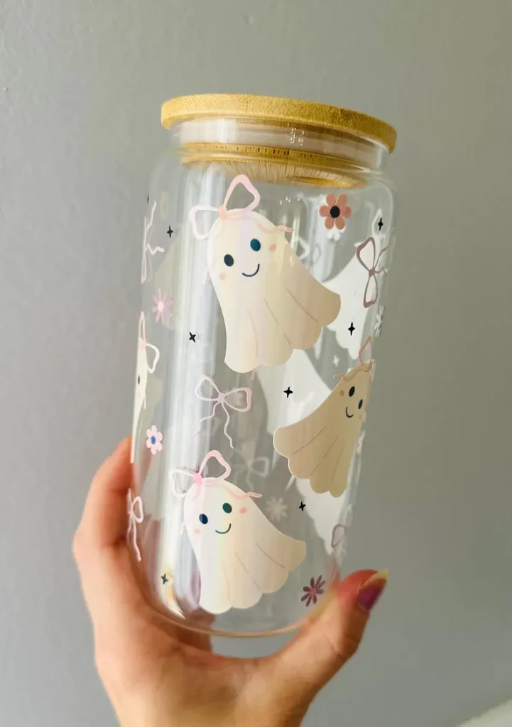 glass canister with halloween ghost print etsy gift idea